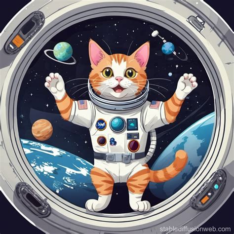Space-Station Cat: Cartoon Adventure | Stable Diffusion Online