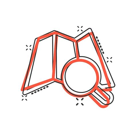 Map with magnifier icon in comic style gps navigation cartoon vector ...
