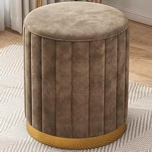 RYT CRAFTS Modern Round Ottoman Stool Linen Fabric Padded Seat Pouf ...