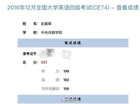 厉害了！SNH48赵嘉敏晒英语四级成绩537 -搜狐娱乐