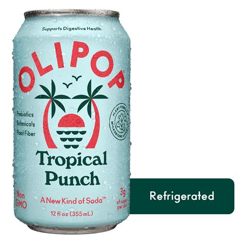 OLIPOP Tropical Punch Fruit Soft Drink with Pineapple, Healthy Soda, 12 ...