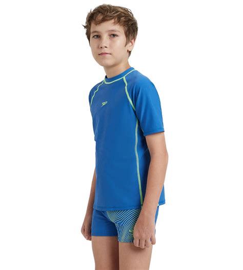 Buy Speedo Boy's Enduraflex Short Sleeve Suntop - Turkish Sea & Hyper ...