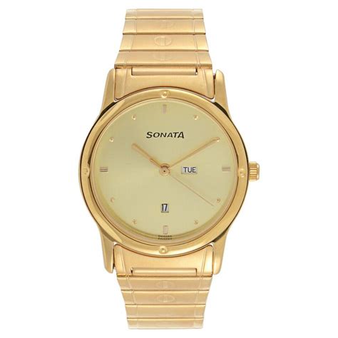 Buy Online Sonata Quartz Analog with Day and Date Champagne Dial ...