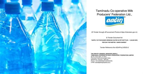 Aavin gears to sell drinking water; floats tender for pet bottles