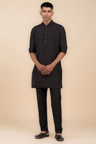 Buy Black Kurta with Tasva Button Detailing for Men from Tasva 1078127