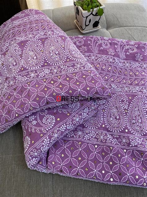 Purple Chikankari & Golden Mukaish Saree – Dress365days