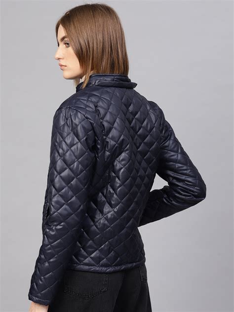 Buy Women Navy Quilted Hooded Puffer Jacket Online At Best Price ...