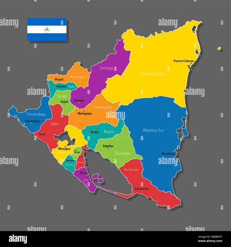 Vector map of Nicaragua with names of cities and with borders city Stock Vector Image & Art - Alamy