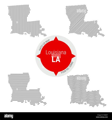 Hatched Pattern Map of Louisiana. Stylized Simple Silhouette of Louisiana. Four Different ...