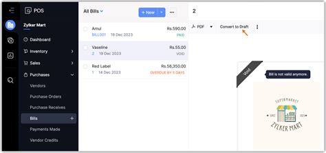 Actions that can be performed on bills