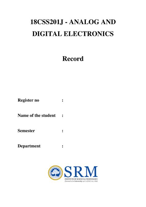 ADE Lab Front Sheet - 18CSS201J - ANALOG AND DIGITAL ELECTRONICS Record ...