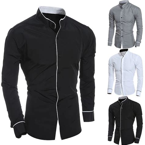 Men's Chinese Collar Shirt Mandarin Collar Shirt Dress Shirt Collarless ...