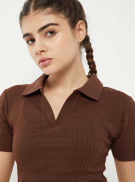 Buy Women Ribbed Johnny Collar Sports T-shirt Online at just Rs. 499.0 ...