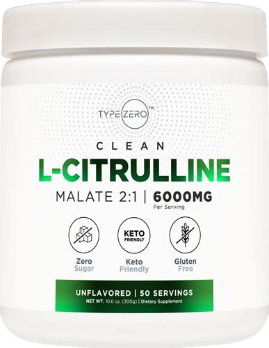 Type Zero Clean L-Citrulline Malate Powder Unflavored -- 6000 mg - 50 ...