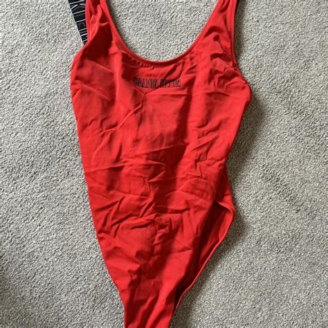 RED Calvin Klein one piece swimming costume Size... - Depop