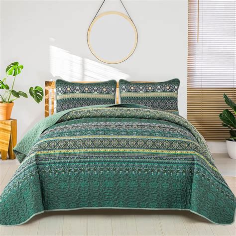 Amazon.com: WONGS BEDDING Boho Quilt King Size, Green Bohemian King ...