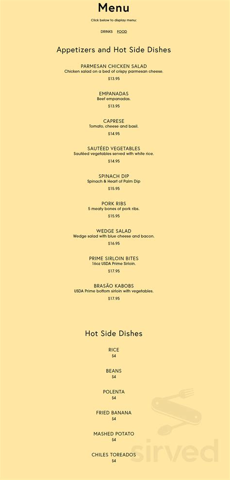 Brasão Brazilian Steakhouse menu in Plano, Texas, USA