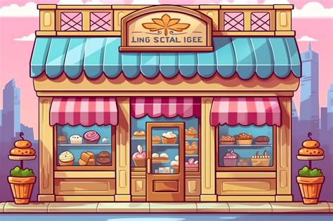 The outside of a bakery shop building or restaurant street landscape ...