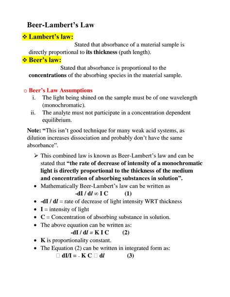 SOLUTION: Beer lambert s law definition equation and applications ...