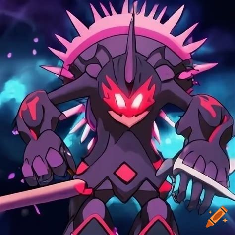 Demonic armored pokemon knights in battle mode under the moon on Craiyon