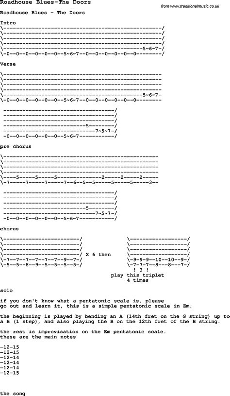 Blues Guitar lesson for Roadhouse Blues-The Doors, with Chords, Tabs ...