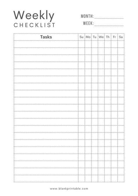 Free Printable Weekly Checklist 的图像结果
