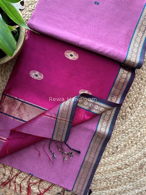 Onion Pink Butta Pallu Zari Border Maheshwari Saree MBS02 – Rewa Handloom