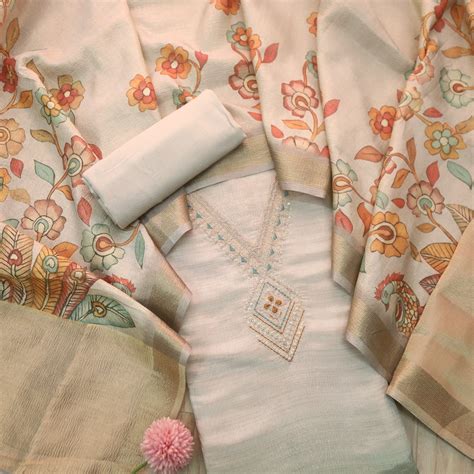 Alvida Grey Beige Embellish Neckline in Premium Shimmer Tissue Silk Su ...