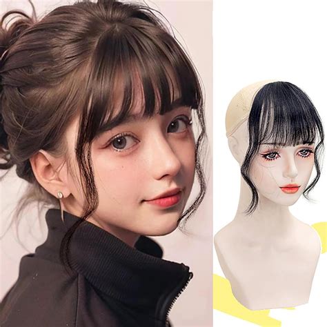 Long Curly Bangs Clip in Hair Extension, Synthetic Hair French Bangs ...