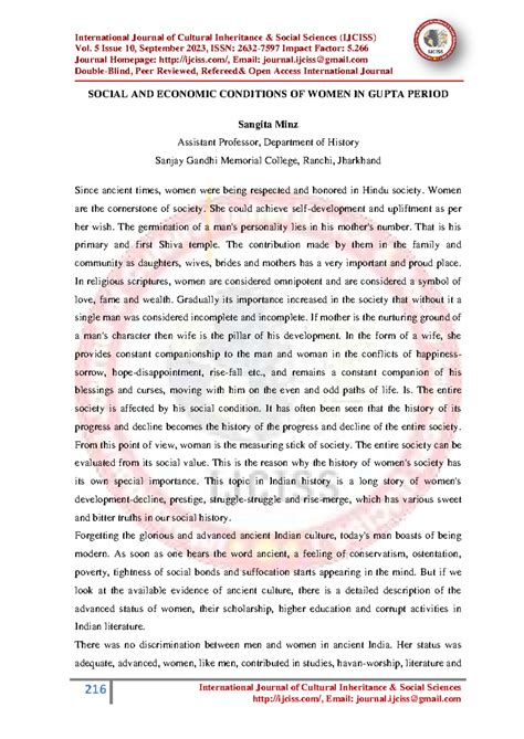 Social and Economic Conditions of Women in Gupta Period (IJCISS) - Studocu