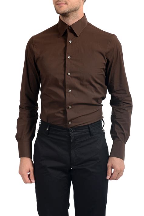 Malo Men's Dark Brown Stretch Long Sleeve Dress Shirt