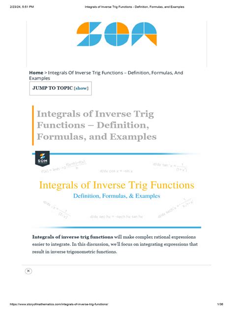 Image result for Inverse Trig Integrals