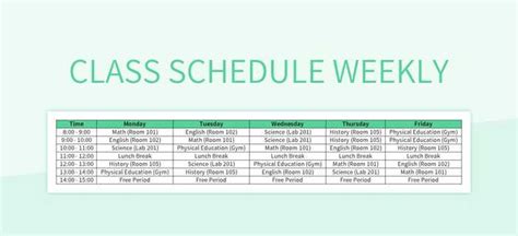 Image result for Weekly Class Schedule Template Excel