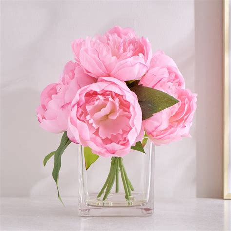 Buy Gloria Crystal Artificial Peony Flowers in Glass Vase from Home ...