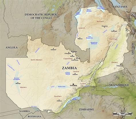 Blue Green Atlas - Free relief map of Zambia