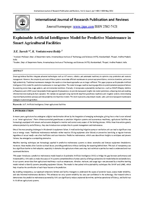 Explainable AI for Predictive Maintenance in Smart Agriculture (IJRPR ...