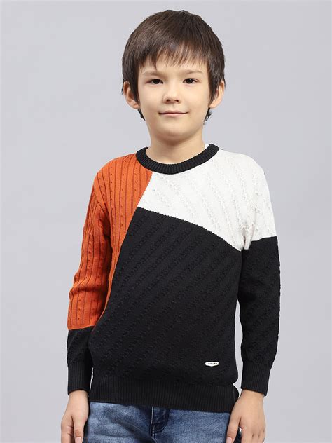 Buy Boys Rust & Black Self Design Round Neck Full Sleeve Pullover ...