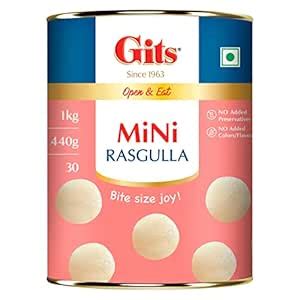 Gits Open & Eat Mini Rasgulla, 30 Pieces Per Can, Authentic Bengali ...