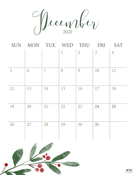 December 2021 Calendars - 15 FREE Printables | Printabulls