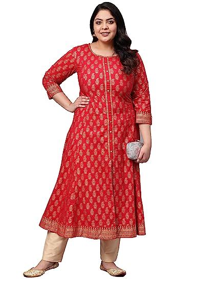 Buy Yash Gallery Women's Plus Size Cotton Printed Anarkali Kurta for ...