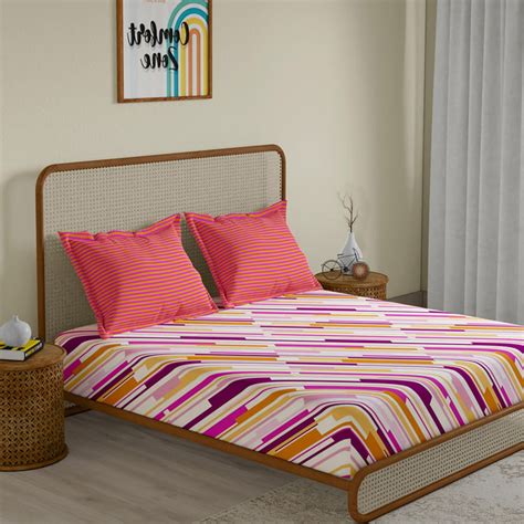 Buy STELLAR HOME Lilly Cotton 104TC Printed 3Pcs Queen Bedsheet Set ...