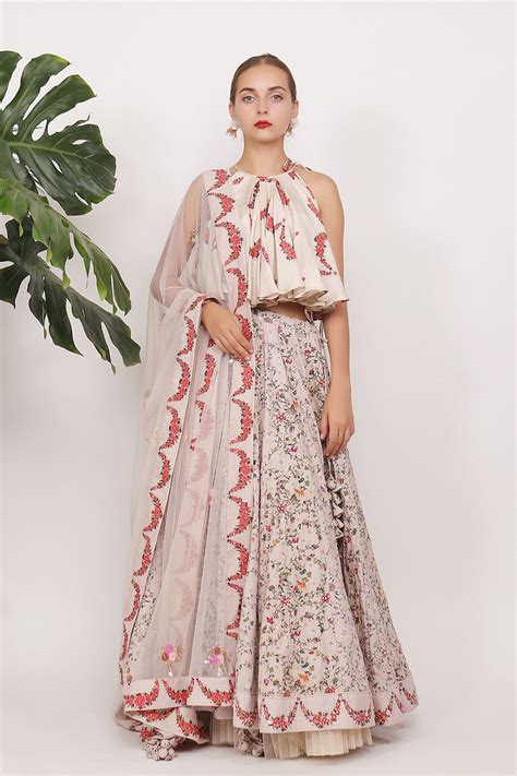 PRINTED FULLY EMBROIDERED LEHANGA WITH FLARED BLOUSE AND DUPATTA
