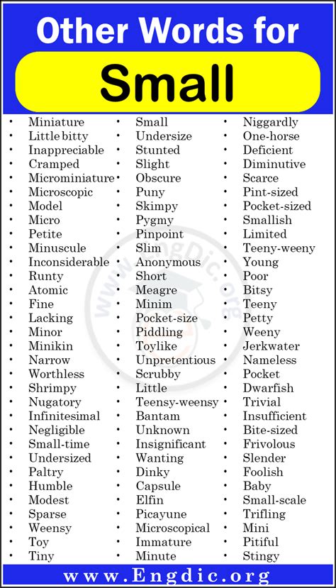 Small synonyms in English - other words for small (Download PDF.,)
