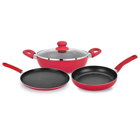 Shop Bergner Aluminium Induction Base Cookware Set - Red 4 Units at ...