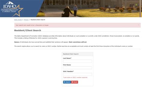 Idaho Department of Corrections Inmate Search Instructions