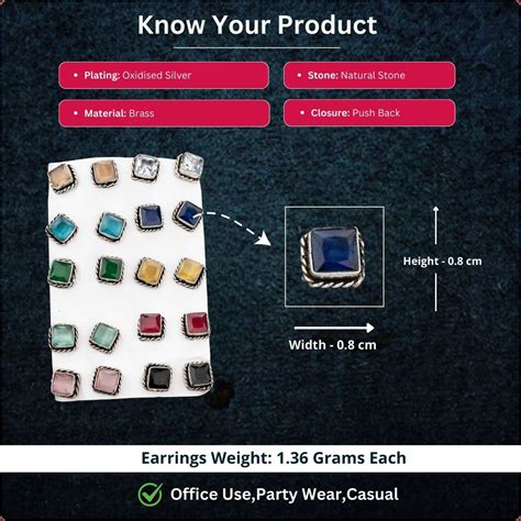 Multi-Color Oxidised Square Stud Earrings Set – Sasitrends