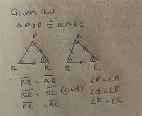 if triangle PQR ≅ triangle ABC then write equal corresponding angles ...