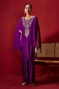 Buy Yellow Organza, Cotton, Modal Embroidery, Pearls, Chahat Cape Skirt ...