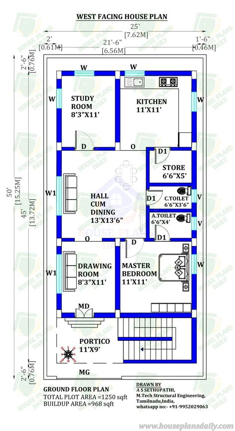 Perfect 1BHK West Facing House Plan | Houseplans.world