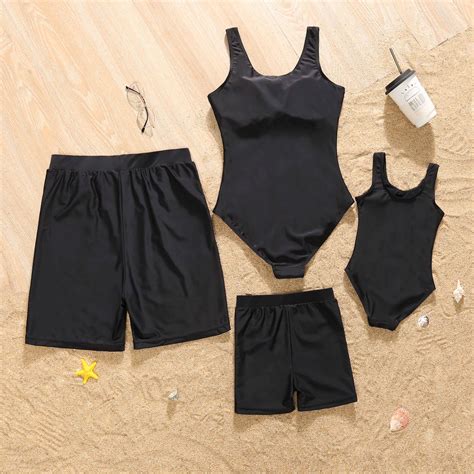 Family Matching Swimwear Letter Print Black One Piece Family Bathing ...